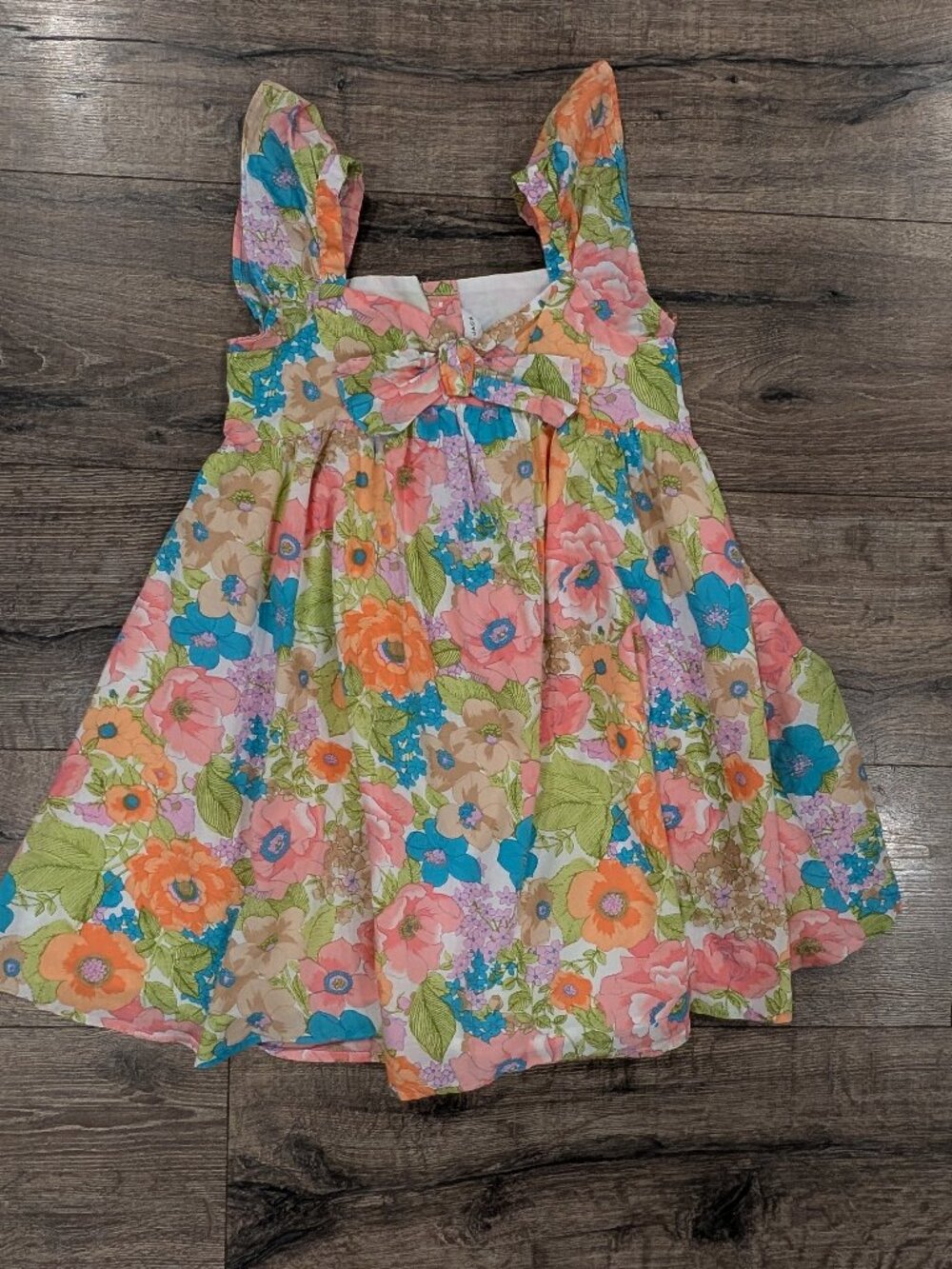 Janie & Jack Size 6 Flower Dress 100% Cotton Fully Lined Summer Pink Blue Coral